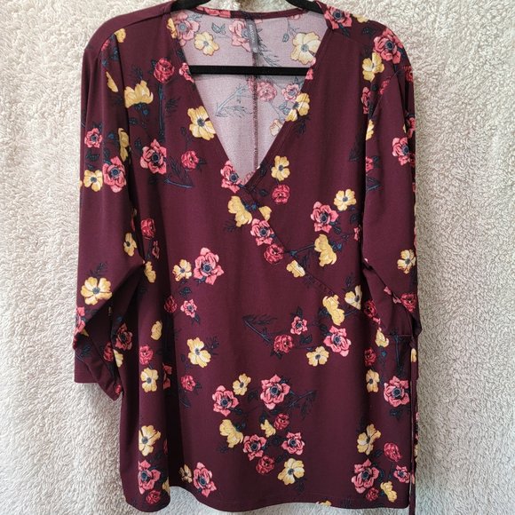 Massini - Burgundy Floral Blouse - 3x - Picture 1 of 3
